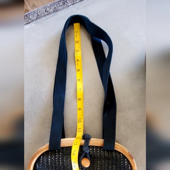 Vintage 1950's Black Woven Rafia Overlay Bamboo Frame Shoulder Bag, EUC - Picture 12 of 15